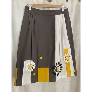 Boden Embellished A-Line Full Skirt Mod Button Detail Gray, Yellow,‎ White, 6L